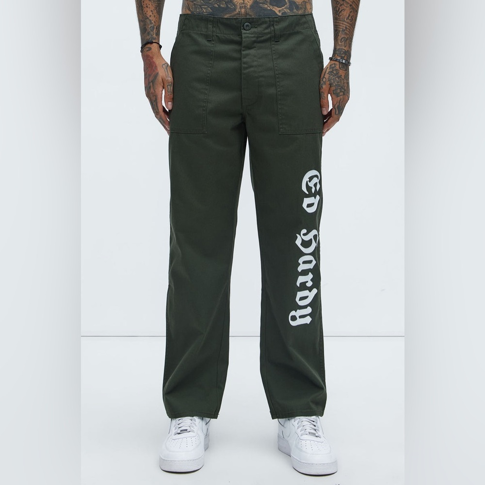 Men's Dark Green Graphic Utility Pants